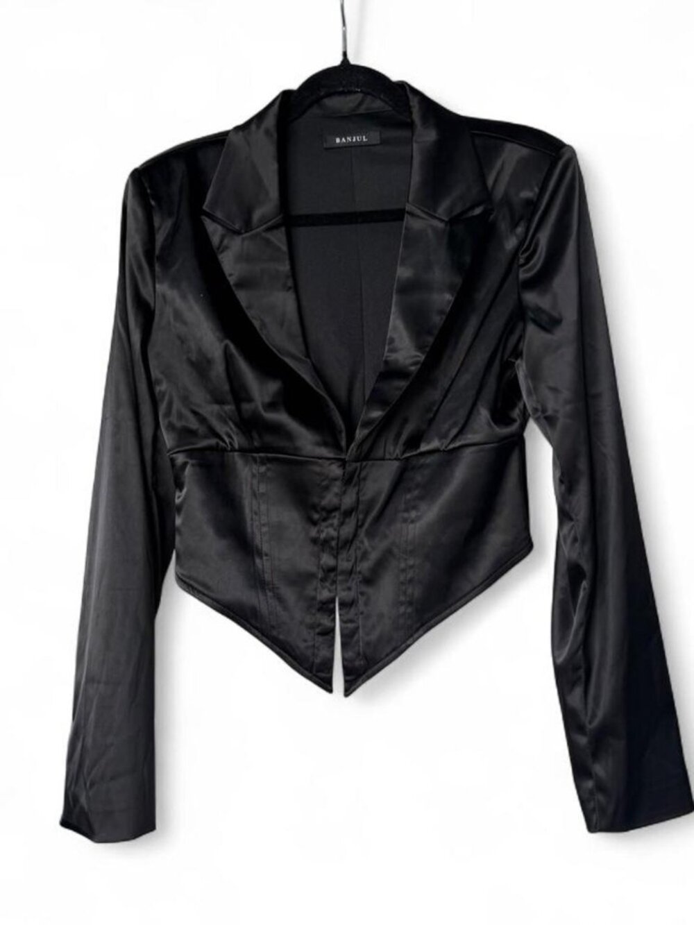 Black Satin Long Sleeve Corset Top